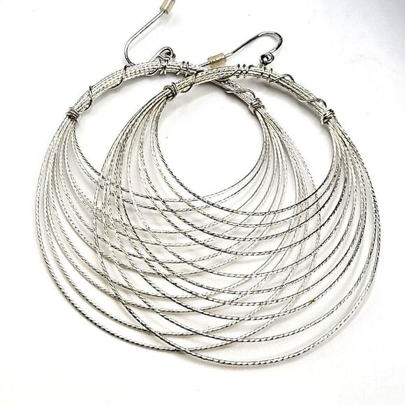 Bohemian Large Statement Silver Tone Lightweight Earrings 3.25in - Picture 2 of 2